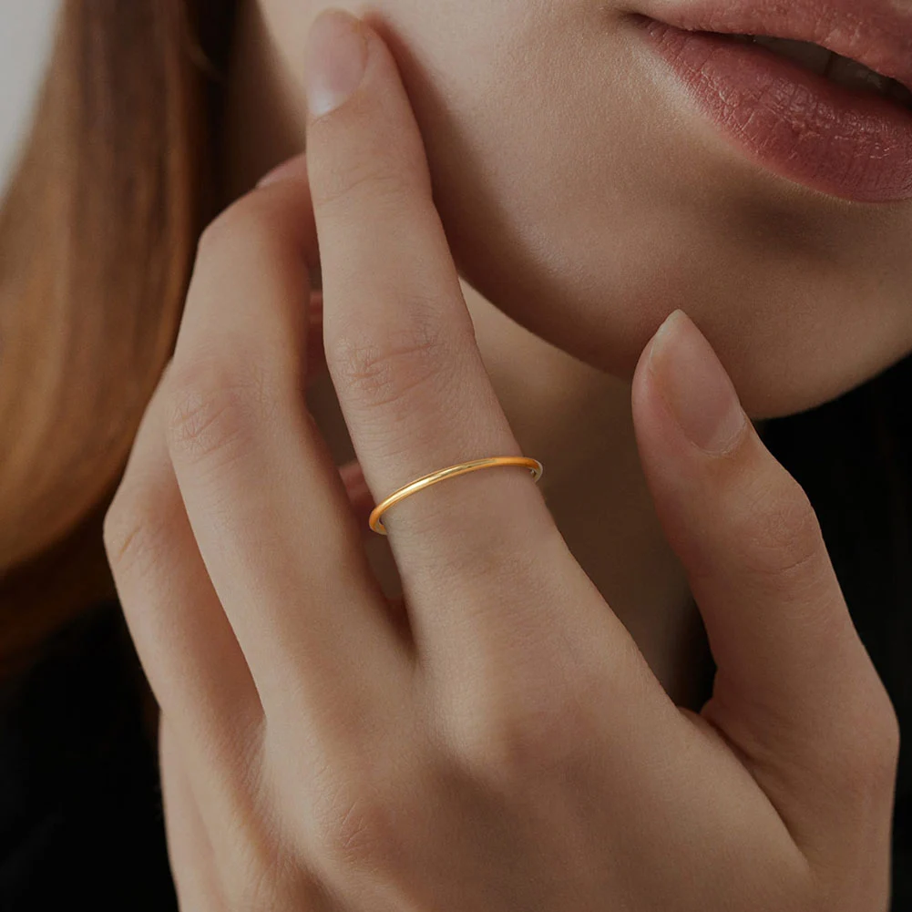 APR25 RINNTIN Thin Gold Ring Dainty Cute Stacking Stackable Thumb