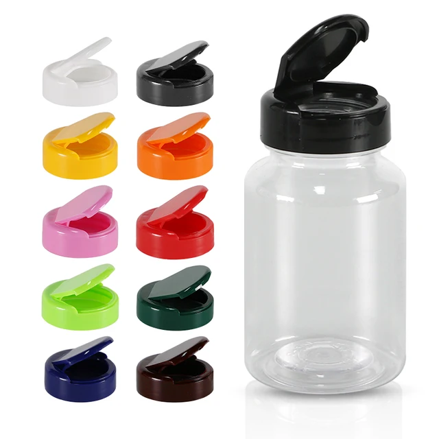 Food Grade PET Transparent 120ml Customize Colour Food Plastic Capsule Supplement Bottle with Customize Flip Top Cap Colour
