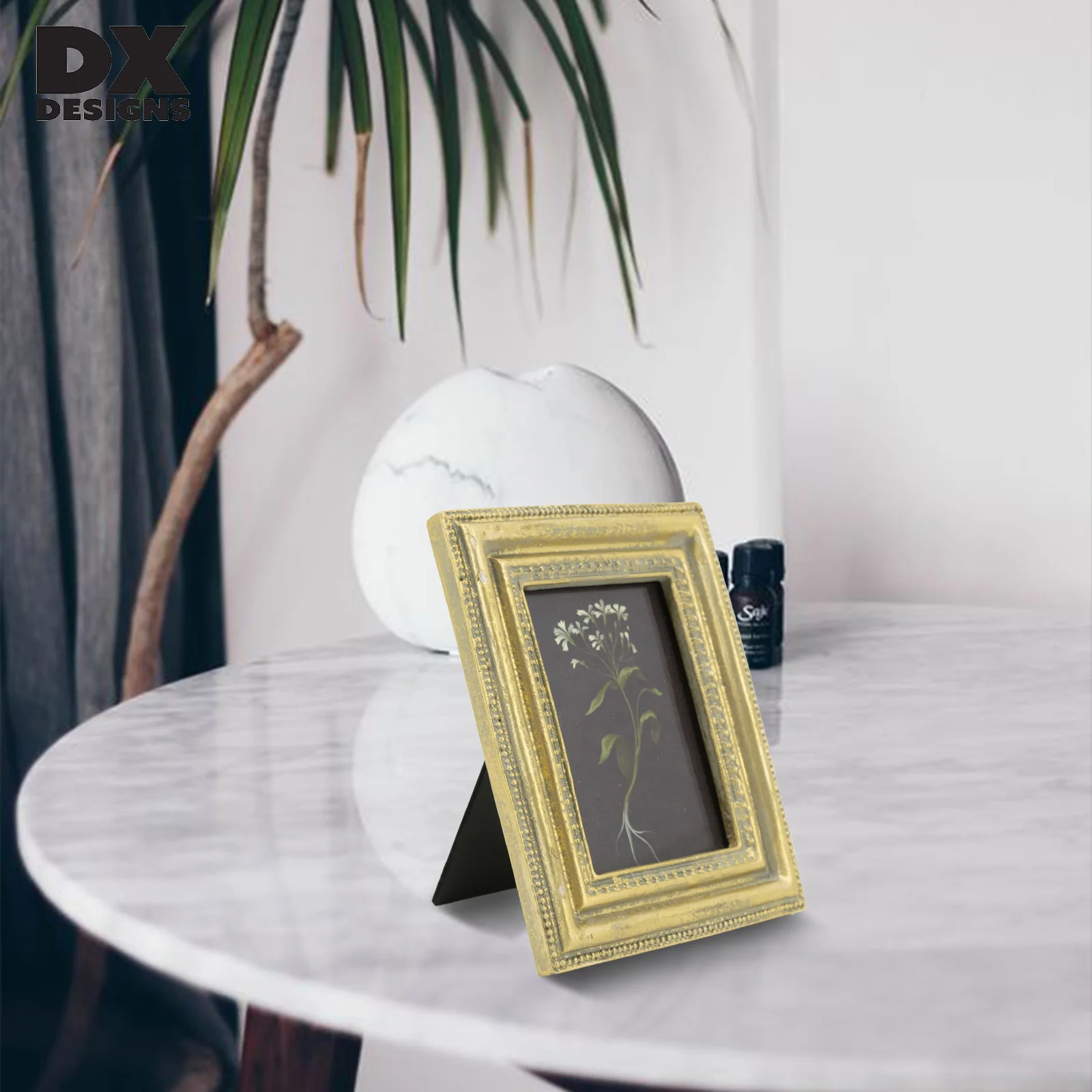 DX Designs Picture Frame for Tabletop Display and Wall Mounting Gold Luxury Wooden MDF Photo Frame