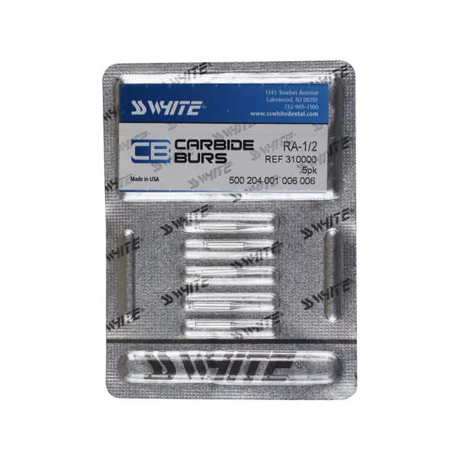 ISO Approved Original SS White RA-1/2 Carbide Bur Tungsten Steel Bur 5 Burs/Pack Round Head for Low Speed Contra Angle