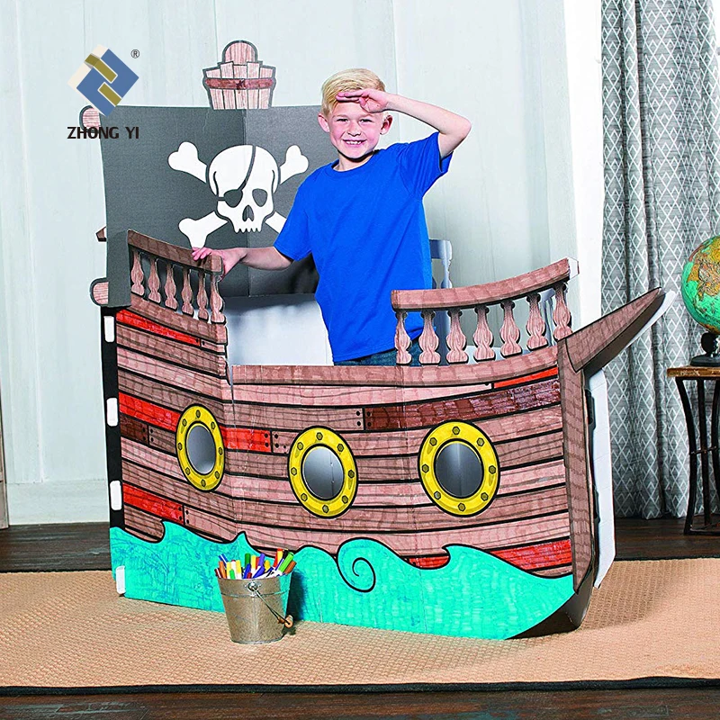 Maqueta 3D De Barco Pirata Para Recortar Y Montar, Con Piratas, Cofre Del Tesoro Y Cañón, Manualidad De Papel Para Niños +6 Años