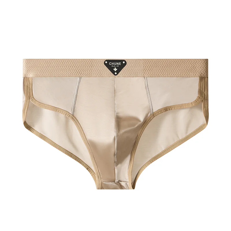 Men's Triangular Underwear New Ice Silk Design Single Color Mid-rise Large Size XXL Good Breathability Logo on Waist