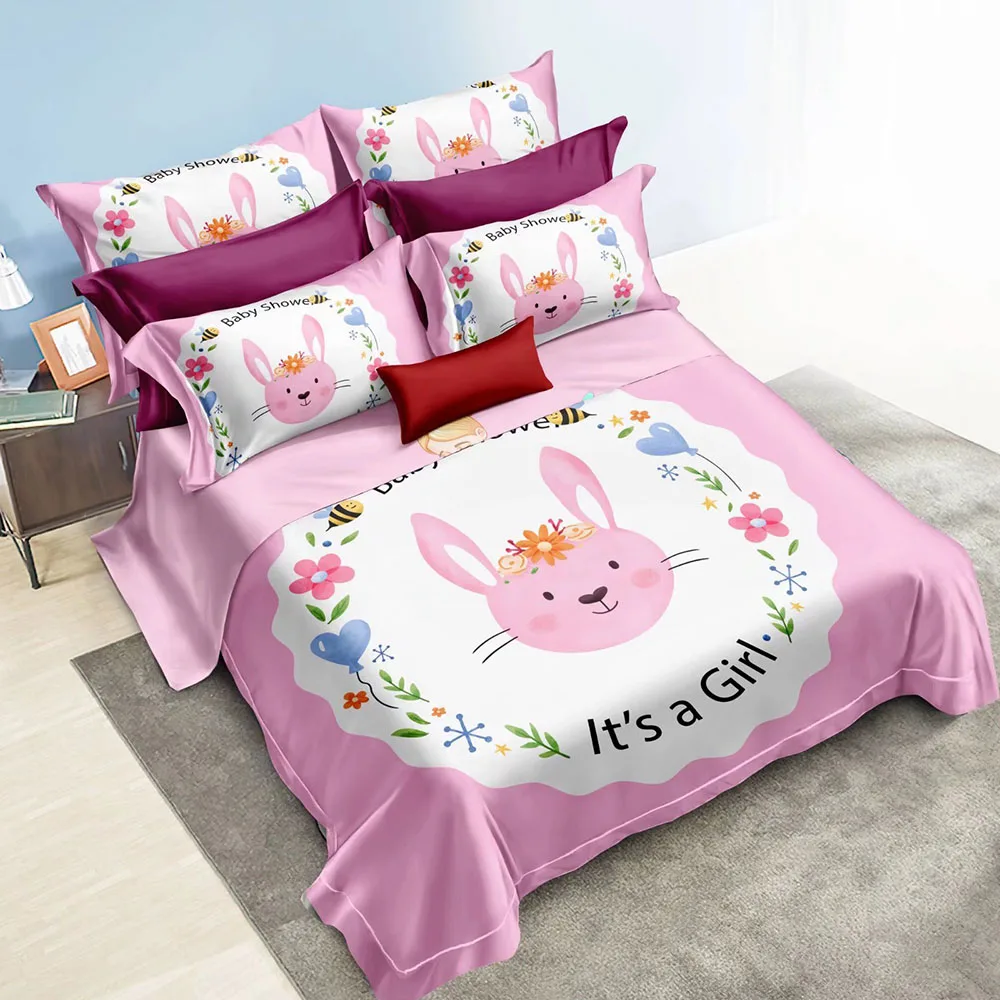Princess Duvet Cover 100% Microfiber Kids Bedding Set With Cartoon  Characters Pink Bed Sheets for Girls Room