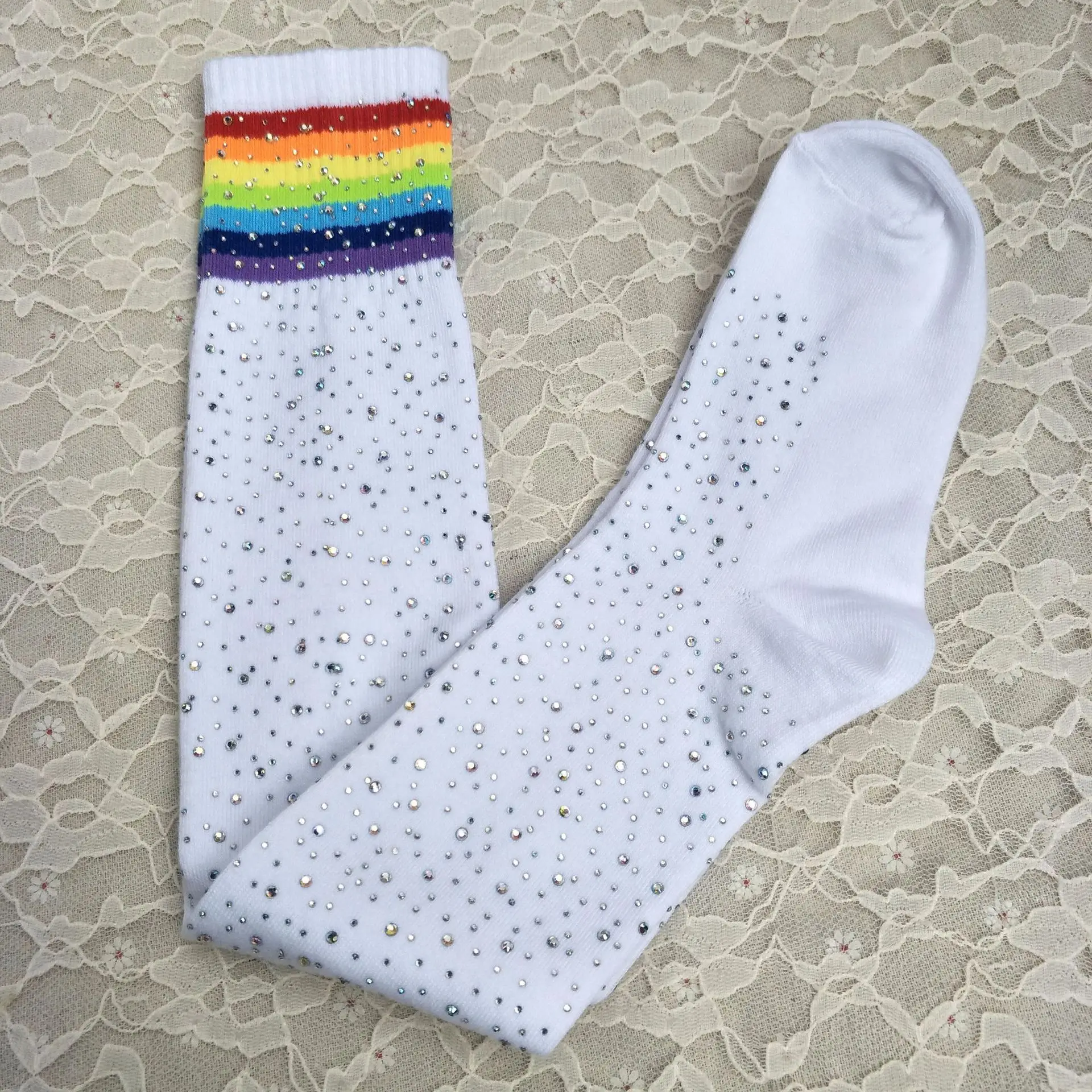 Women Winter Sexy Rhinestone high Socks Cable Knit Striped Stockings Girls Over  Knee Leg Warmers| Alibaba.com