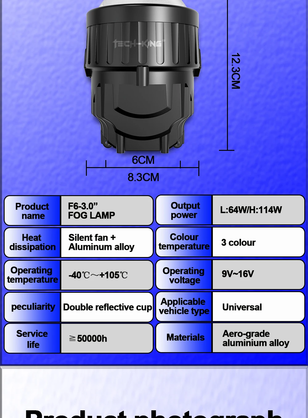 TECH-KING 3.0 inch projector led fog lights for universal cars 12V 3 color mode led fog lights bi led lens projector