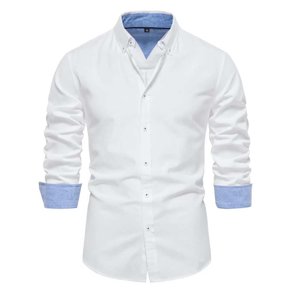 Autumn Men's New Slim Fit Shirt Casual Versatile Fashion Solid Color Long  Sleeved Button Down Collar Dress Shirt