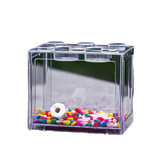 Mini Full-Transparent Square Shape Acrylic Fish Tank Eco-Friendly Plastic Desktop Fish Tank Thai Dou Fish Building Blocks for