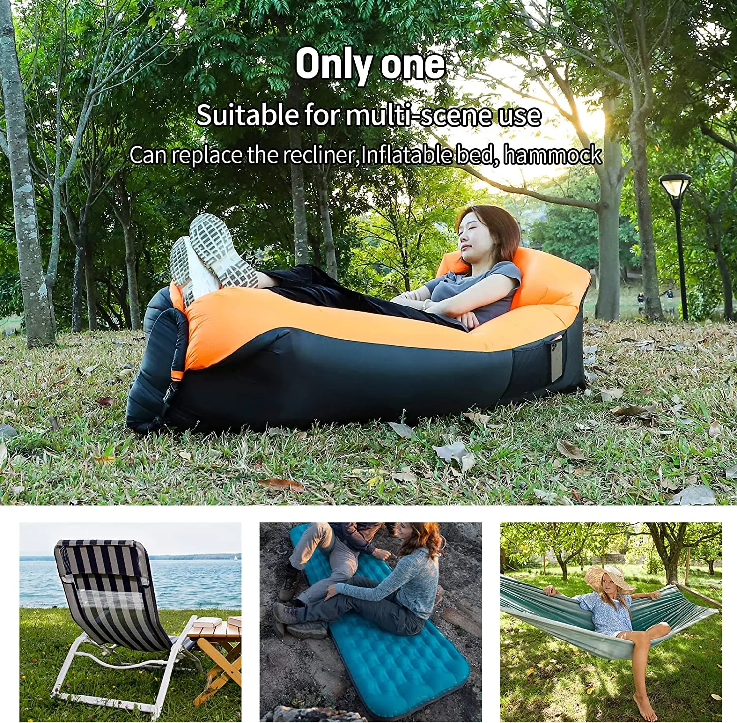 Outdoor Inflatable Lounger For Adult Air Sofa Hammock Portable Couch