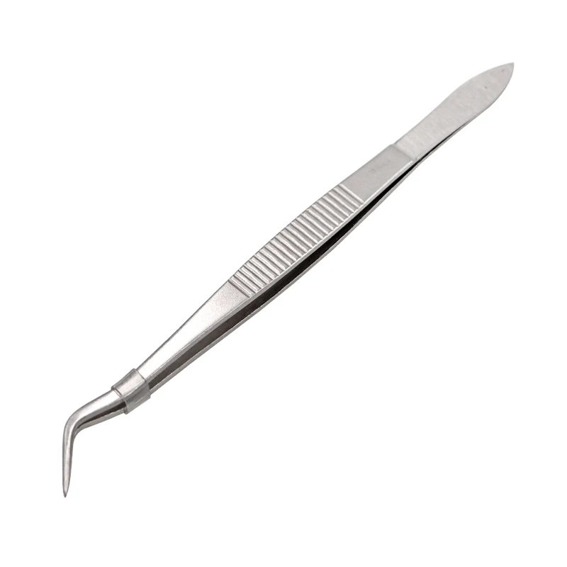 Surgical Serrated Handle 16cm Dental Tweezer Single Curved Pointed