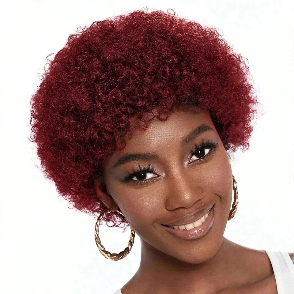 Parrucche corte e ricce Pixie Cut per capelli umani per donne e ragazze, parrucca Afro Puff Bouncy Soft Natural-look_voghion.com
