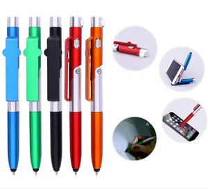 Multifunction Toy Pen Four in One Folding Lamp Advertising Gift Pen Phone Stand LED Capacitor Ballpoint Pen