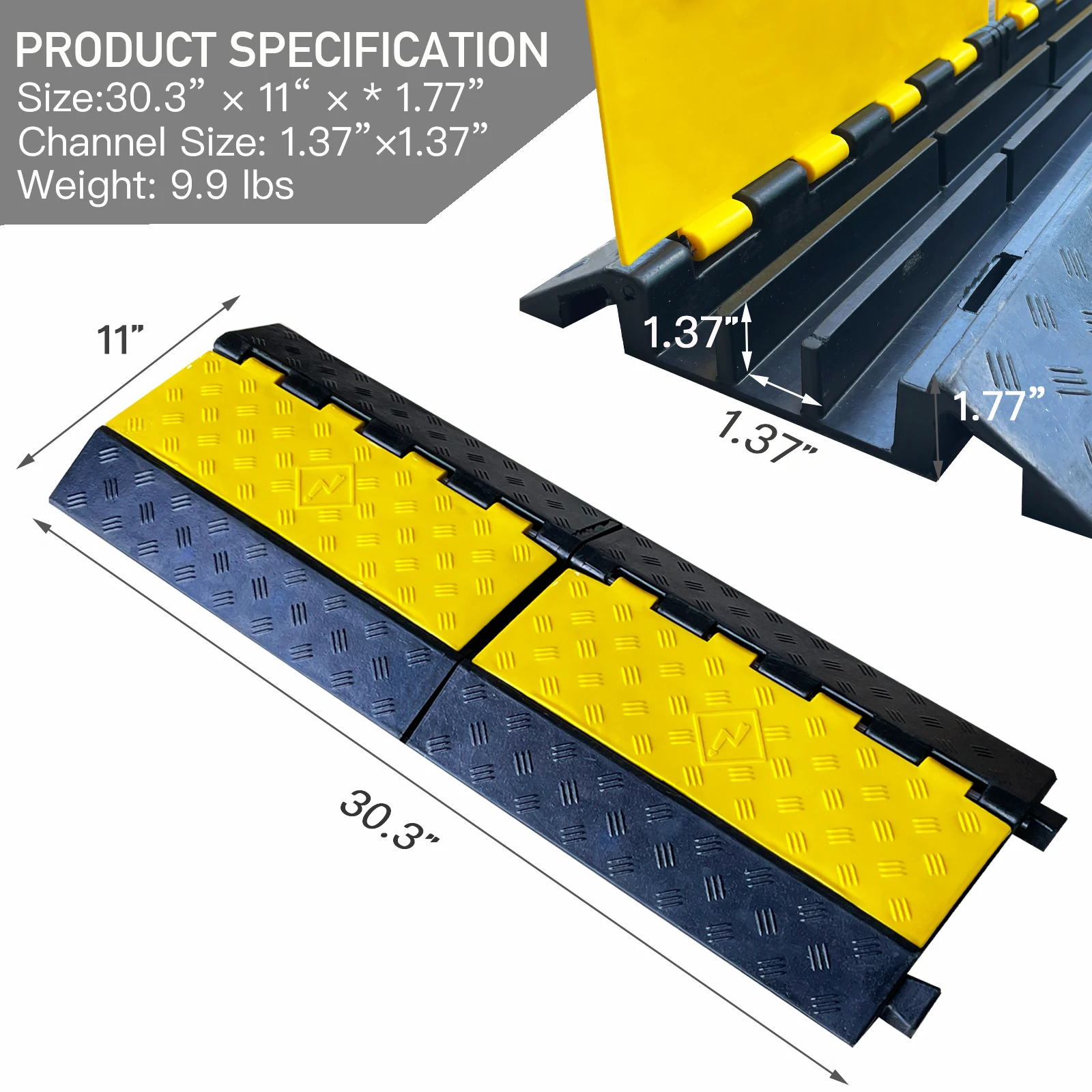 Foldable New Cable Ramp 3 Channel PVC Rubber Cable Protector Heavy Duty Speed Bumps Hose Cord Protector Ramps details