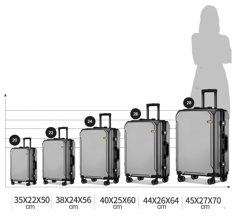 Hot Sale 20/24/28 Inch Aluminum Luggage Carry On Luggage Suitcases Sets
