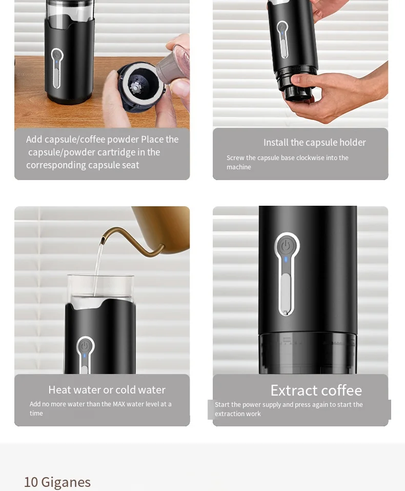 Portable Espresso Usb Rechargeable Wireless Heated Coffee Machine