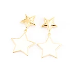 Fashion Enamel Dangle Earrings Enamel American Fashion Enamel Double Star Dangle Earrings 18K Gold Plated Statement Drop Earrings For Women