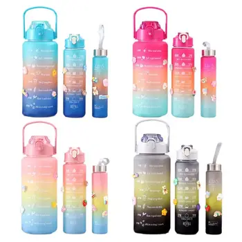 3 In 1 Plastic Drink Gym Gradient Motivation Botella de agua de Motivational 2L Water Bottles Bottle Set