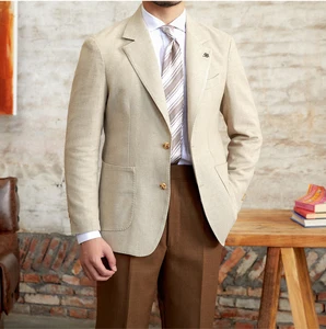 Men's Linen Cotton Breathable Slim Casual Gentlemen Notch Lapel High Quality Single Breasted Double Vents Suit Jacket for Men
