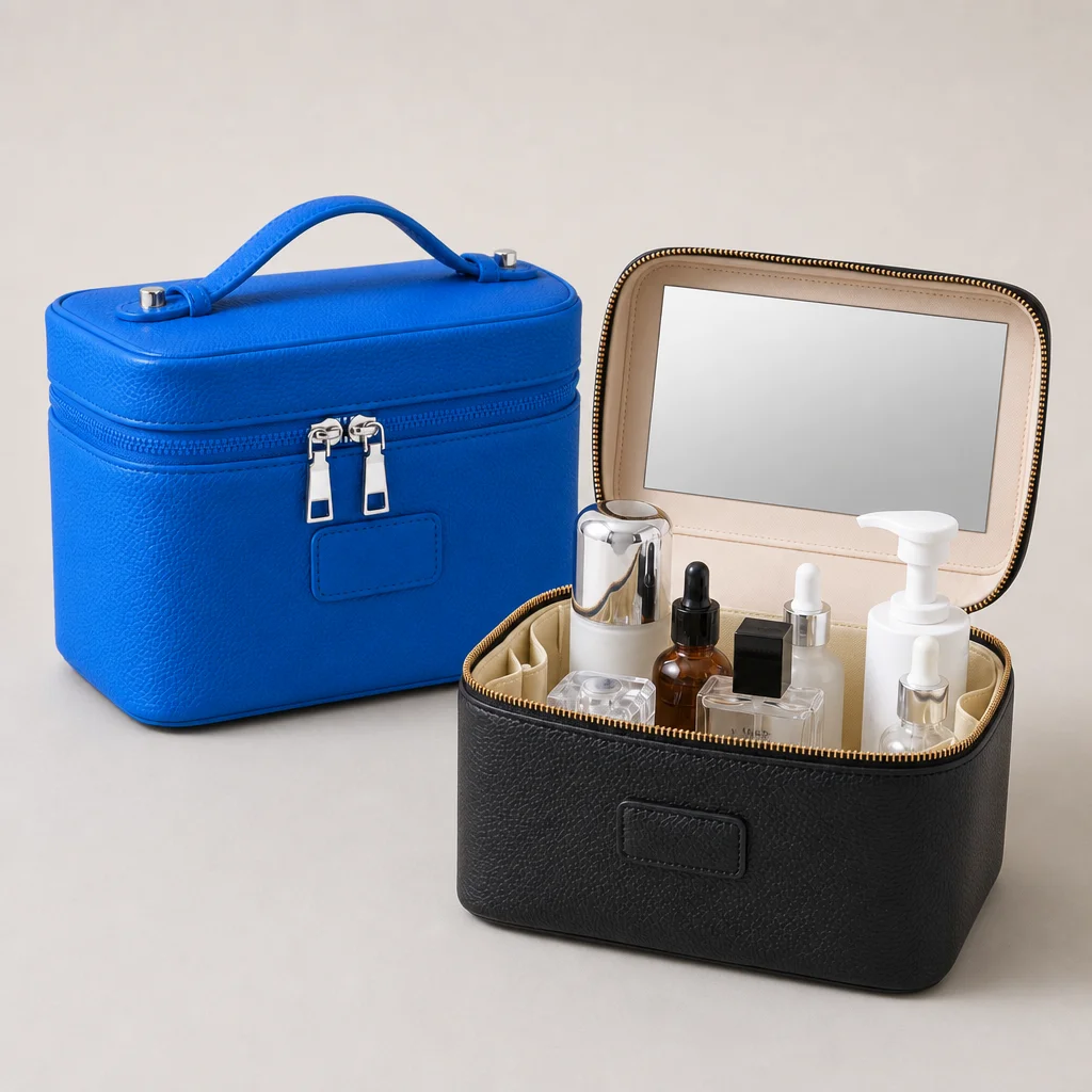 Estuche de maquillaje de lujo ecológico y duradero en piel sintética PU, organizador cosmético para viajes, bolsa con asa suave y cremallera, caja de almacenamiento para mujeres