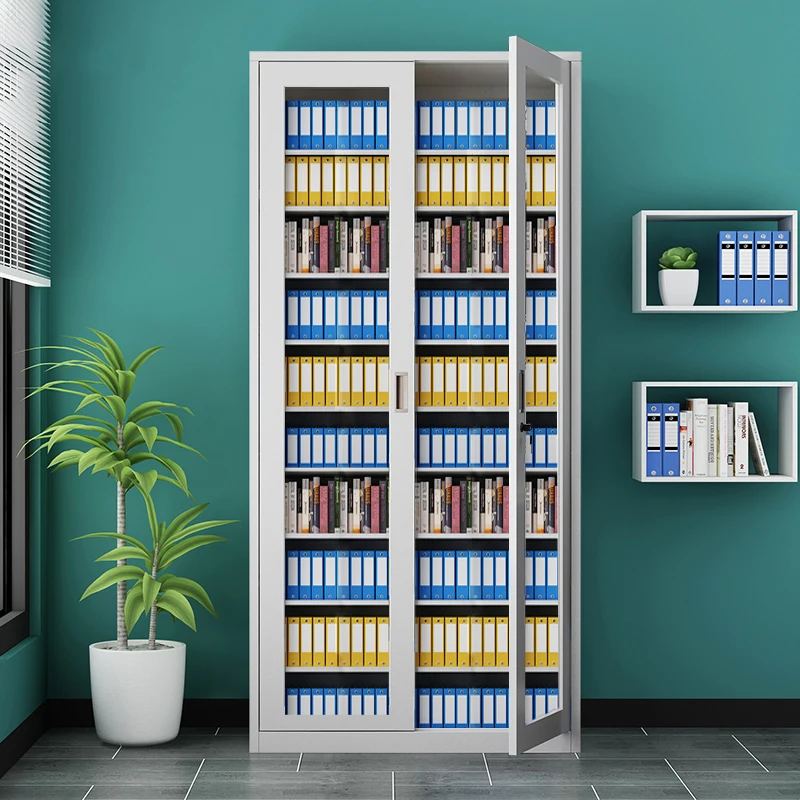 Steel 10-Layer Filing Cabinet with Double Glass Doors for Office, School, and Hospital Use