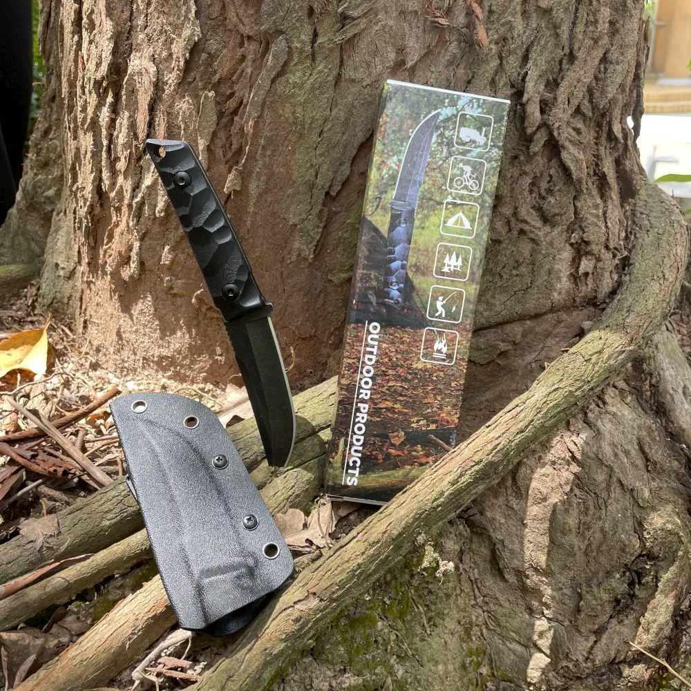 Trailing Point Blade 420C Fixed Blade Survival Knives G10 Handle with Kydex Sheath Straight TAC Tactical Camping Outdoor Knife