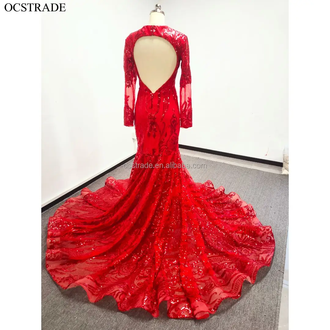 Ocstrade Ropa Mujer Custom Mermaid Prom Red Maxi Dresses 2023 Backless Long  Sleeve Prom Ball Gowns Evening Sequin Dress Party| Alibaba.com