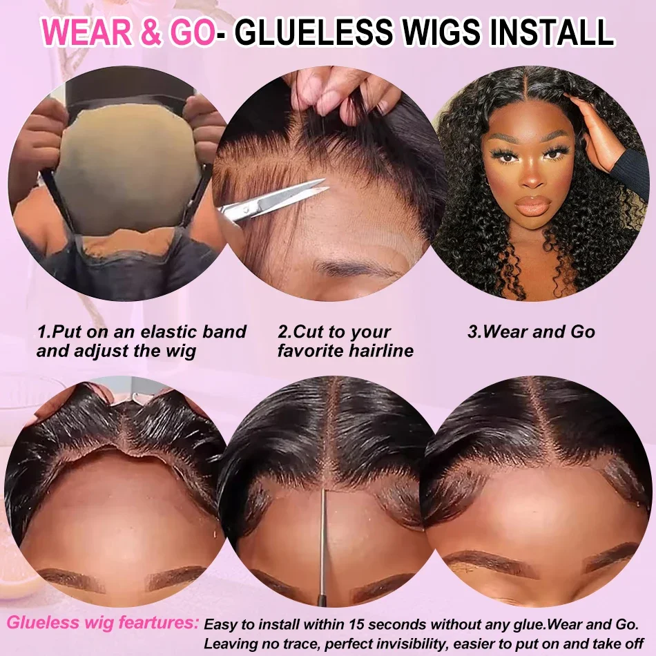 Peruca Deep Wave Glueless Human Hair Wigs Brazilian Remy Water Wave Lace Closure Pré-arrancado para mulheres_voghion.com