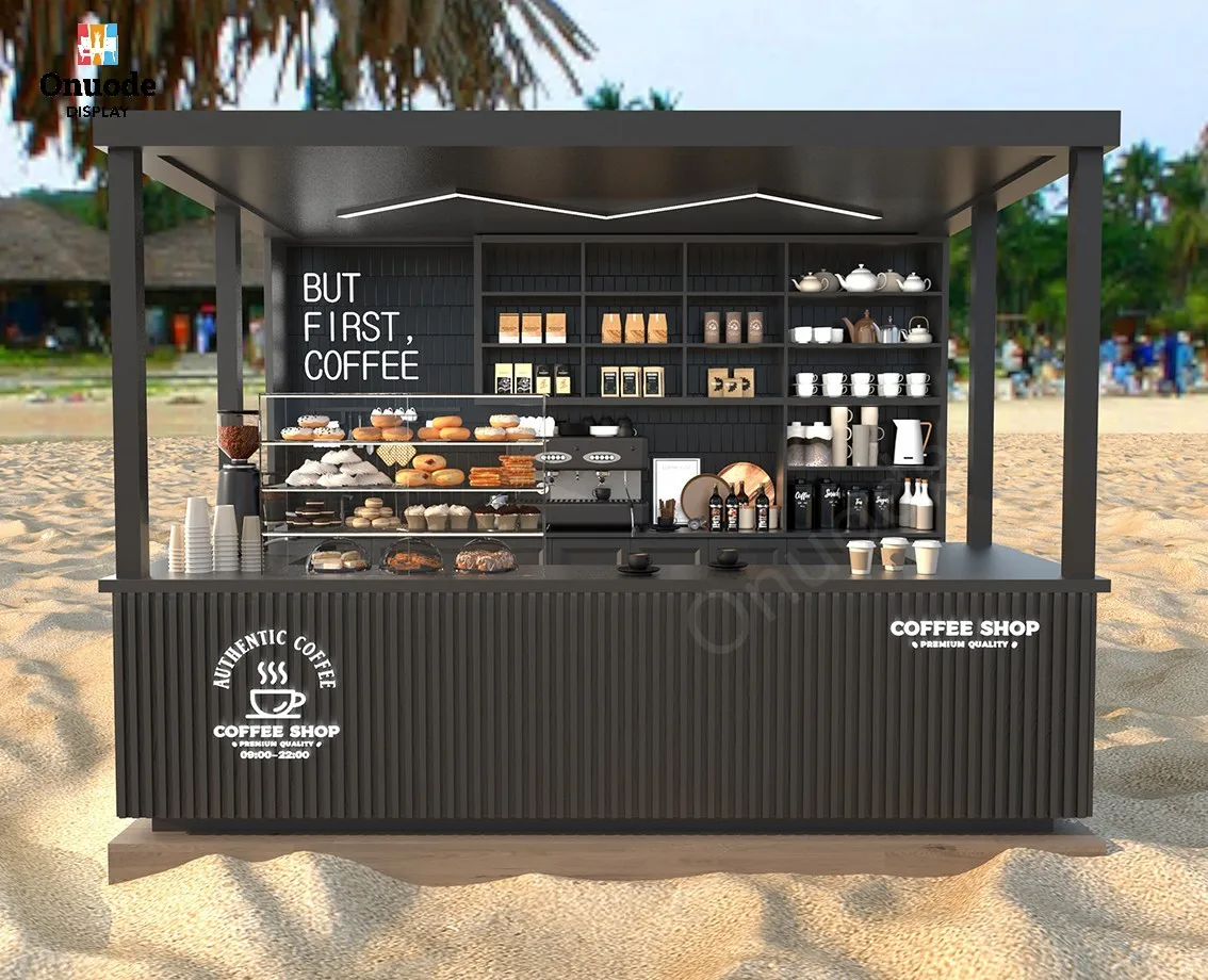 Onuode Custom LED Lighting Cafe & Mall Display Kiosk with MDF & Tempered Glass Eco-Friendly Furniture Design