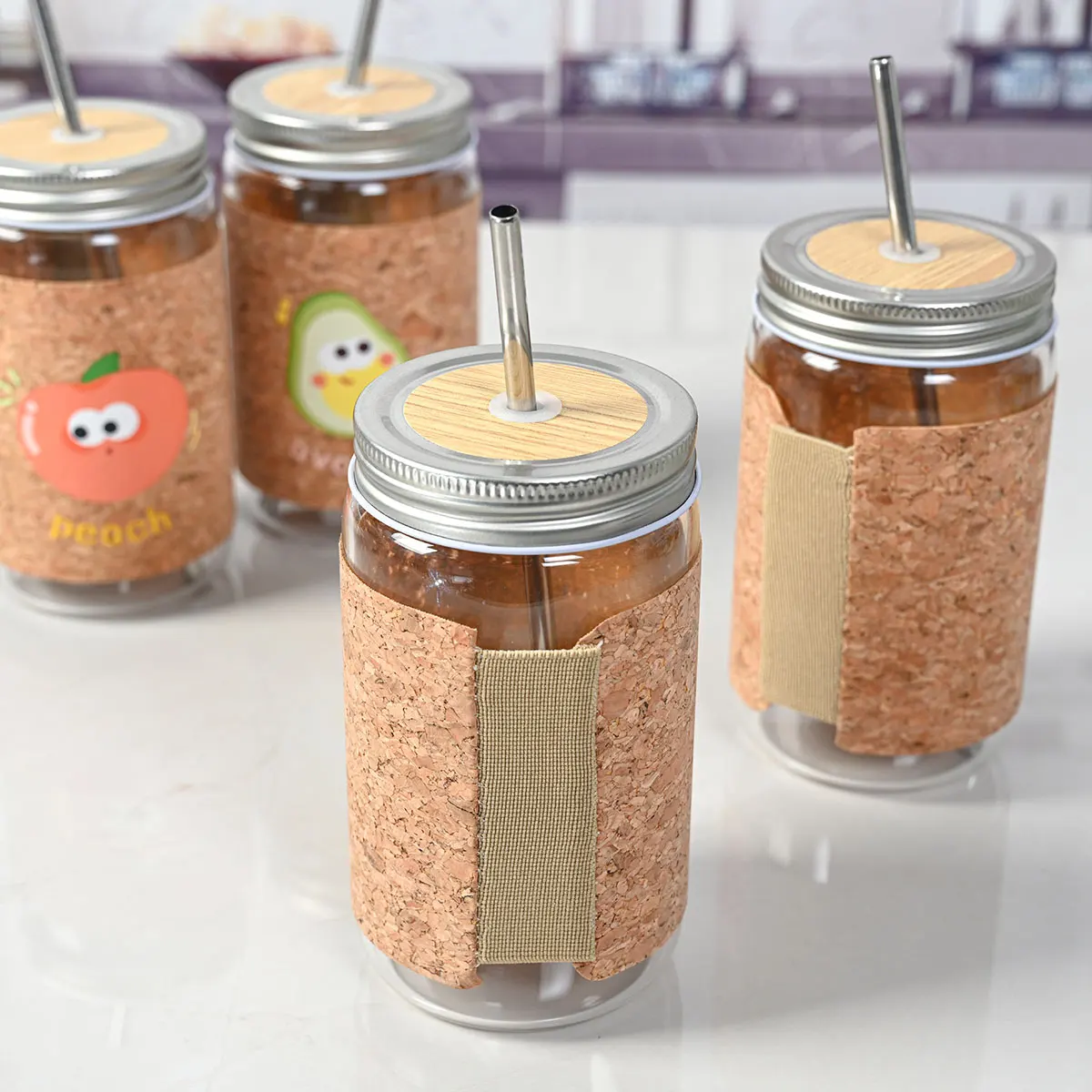 Reusable Drinking Jar With Steel Lid And Straw