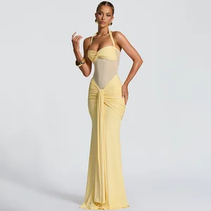 2025 New Elegant Dresses Gathered Women's Long Dress Fashion Sexy Backless Hip Dress