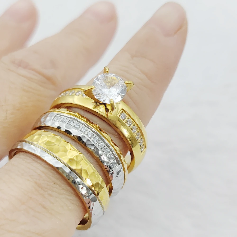 Jewelry Women\u0026#039;s Stainless Steel Wedding Ring Sets Stainless Steel  Women Princess Cubic Zirconia Wedding Ring Sets CZ Bridal Engagement Band  Jewelry Size 5-11 SPJ, image size:1000x1000