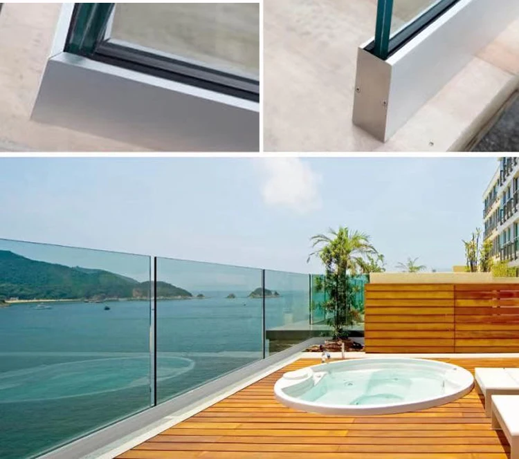 Aluminum U Channel Glass Balustrade Balcony Railing Frameless Glass ...