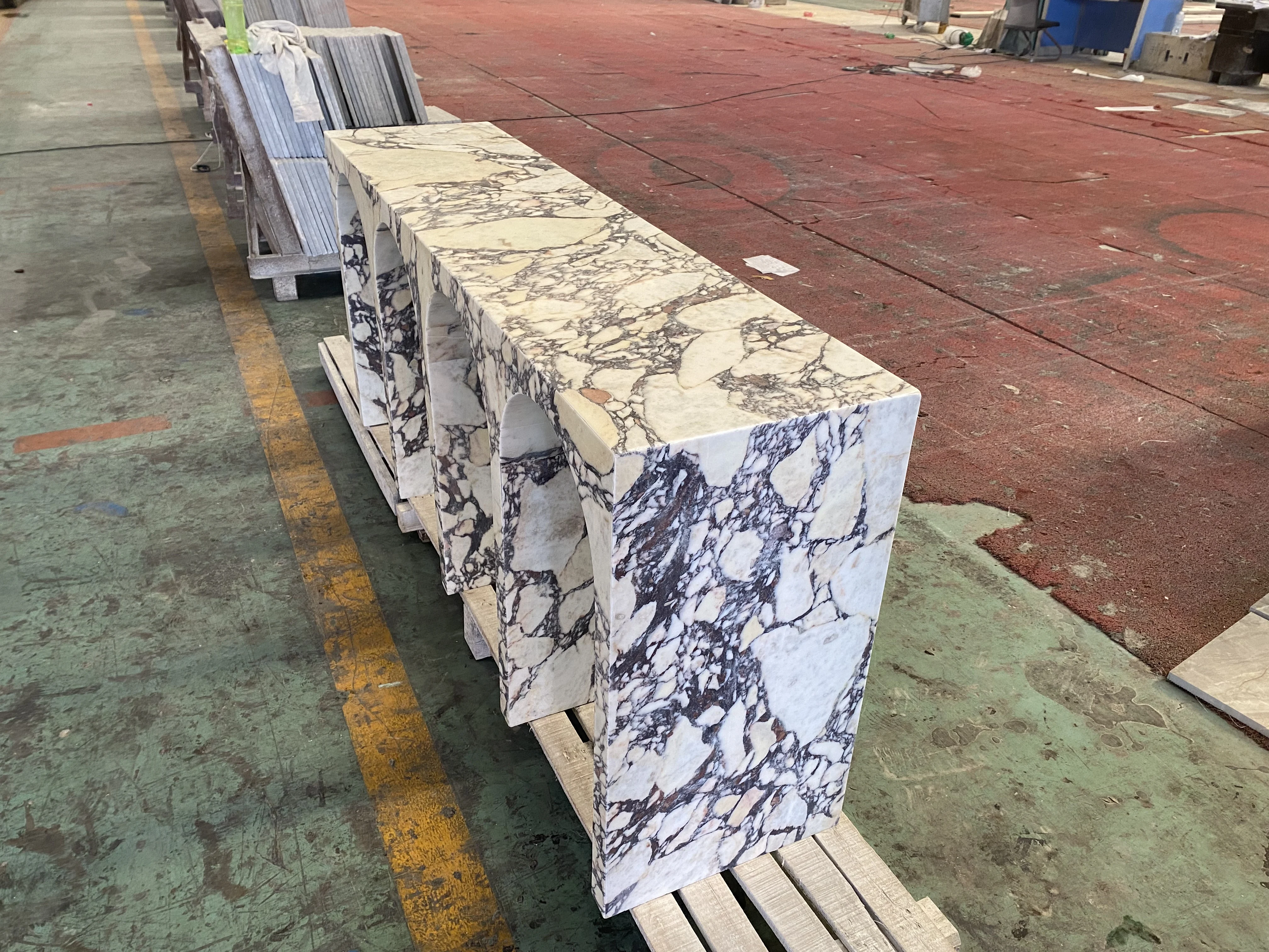 SH STONE Home Decor Nordic Style Modern Stone Furniture Arch Shape Entryway Italian Calacatta Viola Marble Decor Console Tables