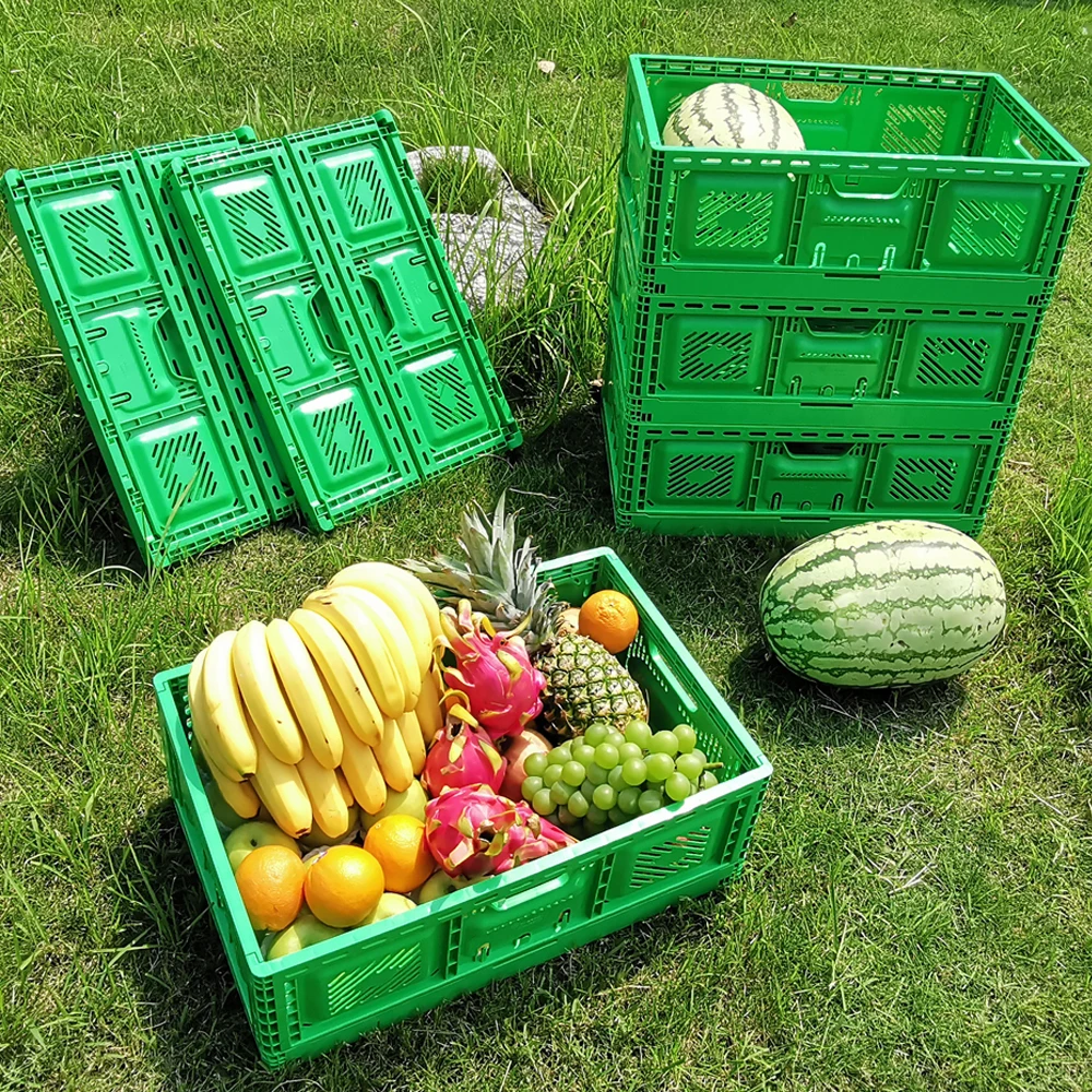 High Quality Collapsible Plastic Fruit Crates Stackable Harvest Basket Crate Storage Moving Box Plastic Foldable Crate