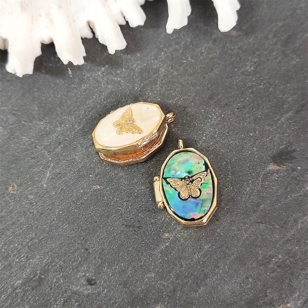 Trendy INS Butterfly Handmade Shell Photo Album Frame Box Open Pendant Abalone Mother of Pearl Locket Necklace Jewelry for Women