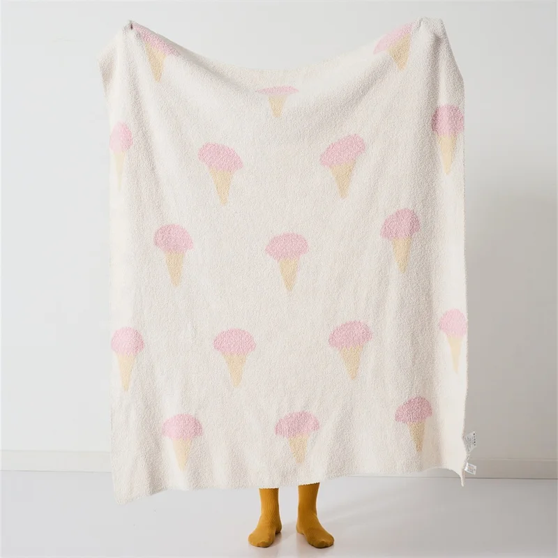 100% Polyester Fiber Cute And Interesting Ice Cream Pattern Knitted Blanket  bjl factory