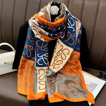 Luxury Women's Imitated Silk Scarves Western Scarf Handkerchief Sunscreen Men Long 80*180Cm Satin Shawl