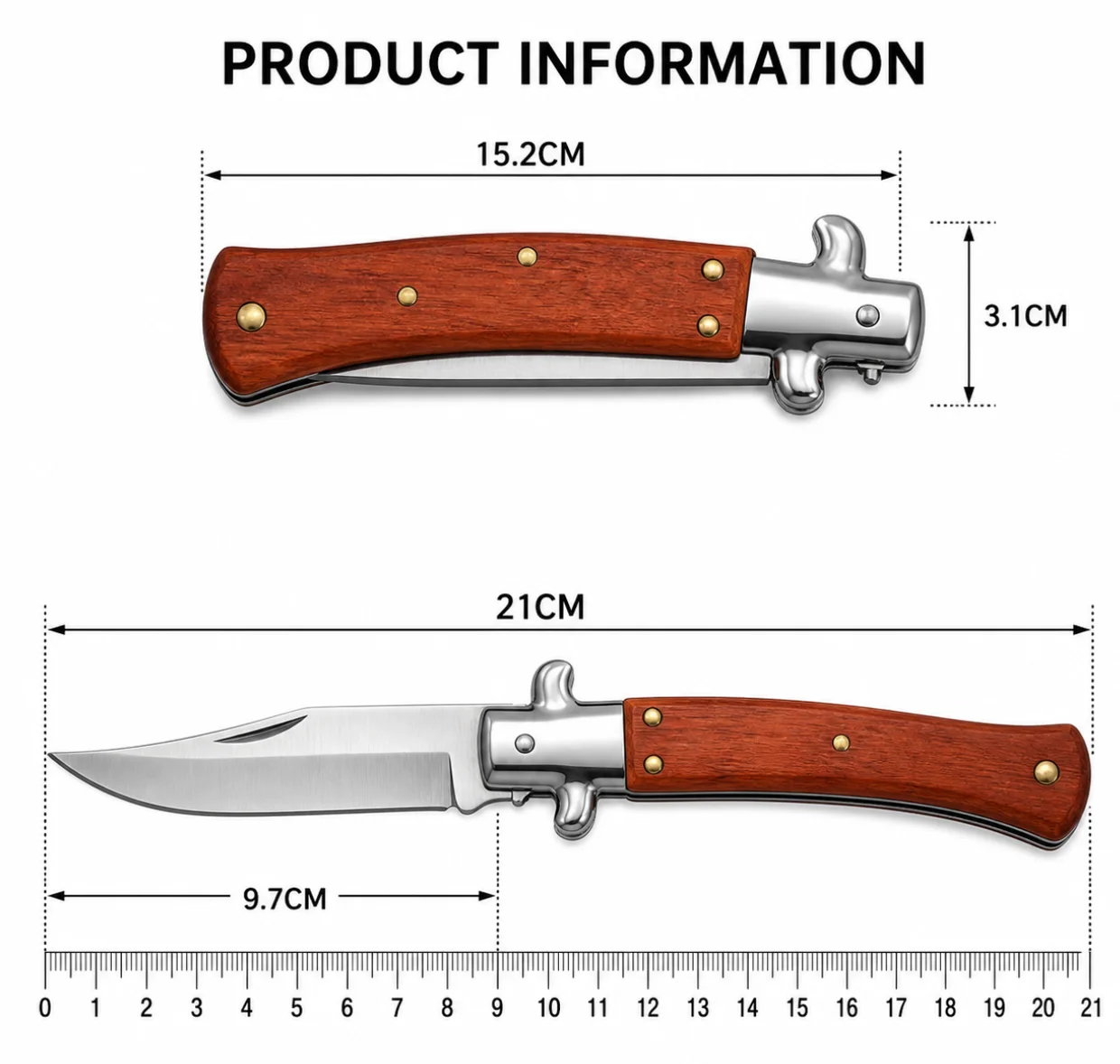Italian Style Mafia AKC Push Button EDC Pocket Folding Knife Wood Handle Outdoor Utility Tactical Hiking Jungle Camping OEM - detail 6