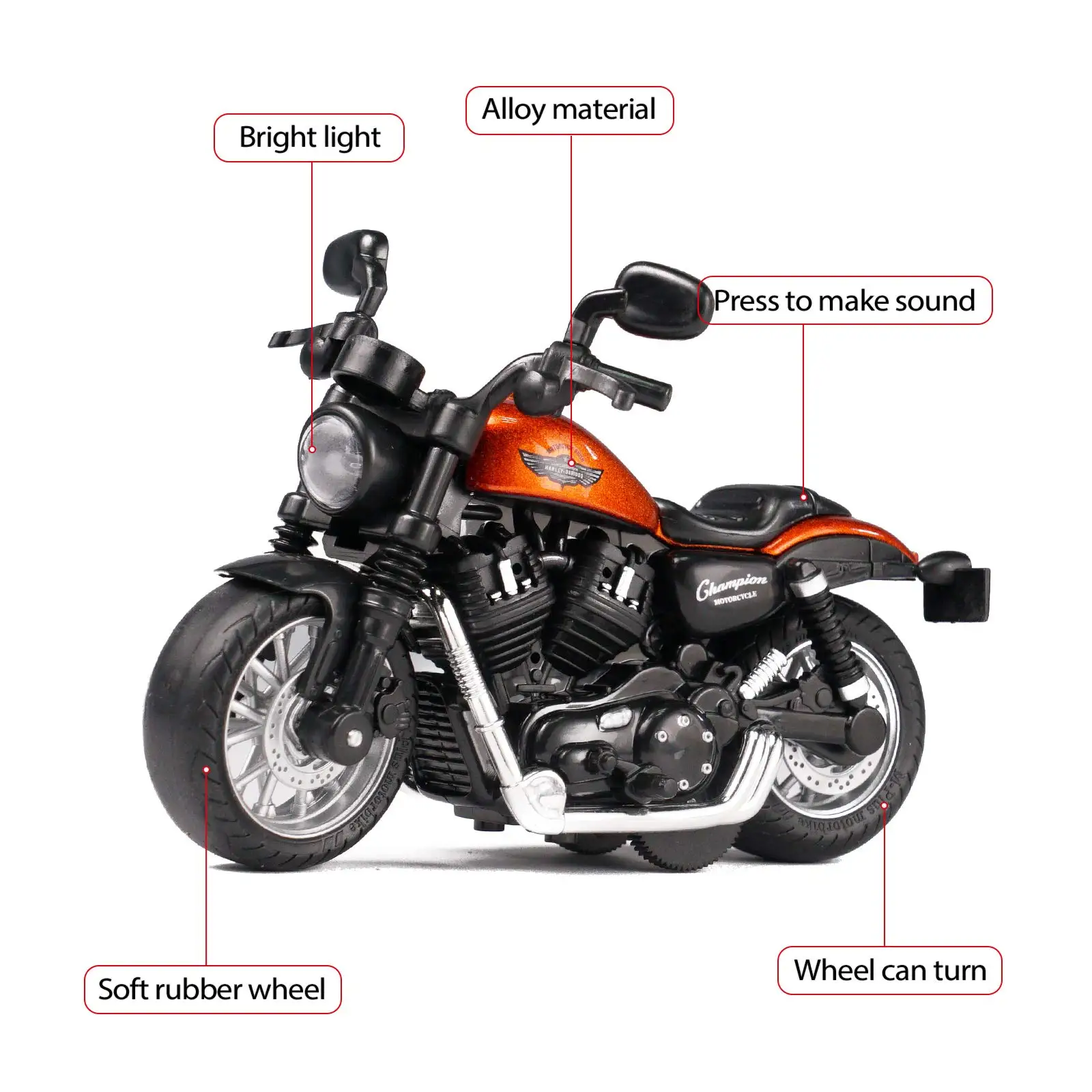 Wholesale Diecast Cars Model 1:14 Scale Diecast Motorcycle Toys Light and Sound Metal Simulation Pull Back Car