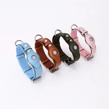 2024 New Design Pet Accessories Adjustable Diy Custom Classic PU Leather Belt Metal Buckle Outdoor Pet Dog Collar placed airtag