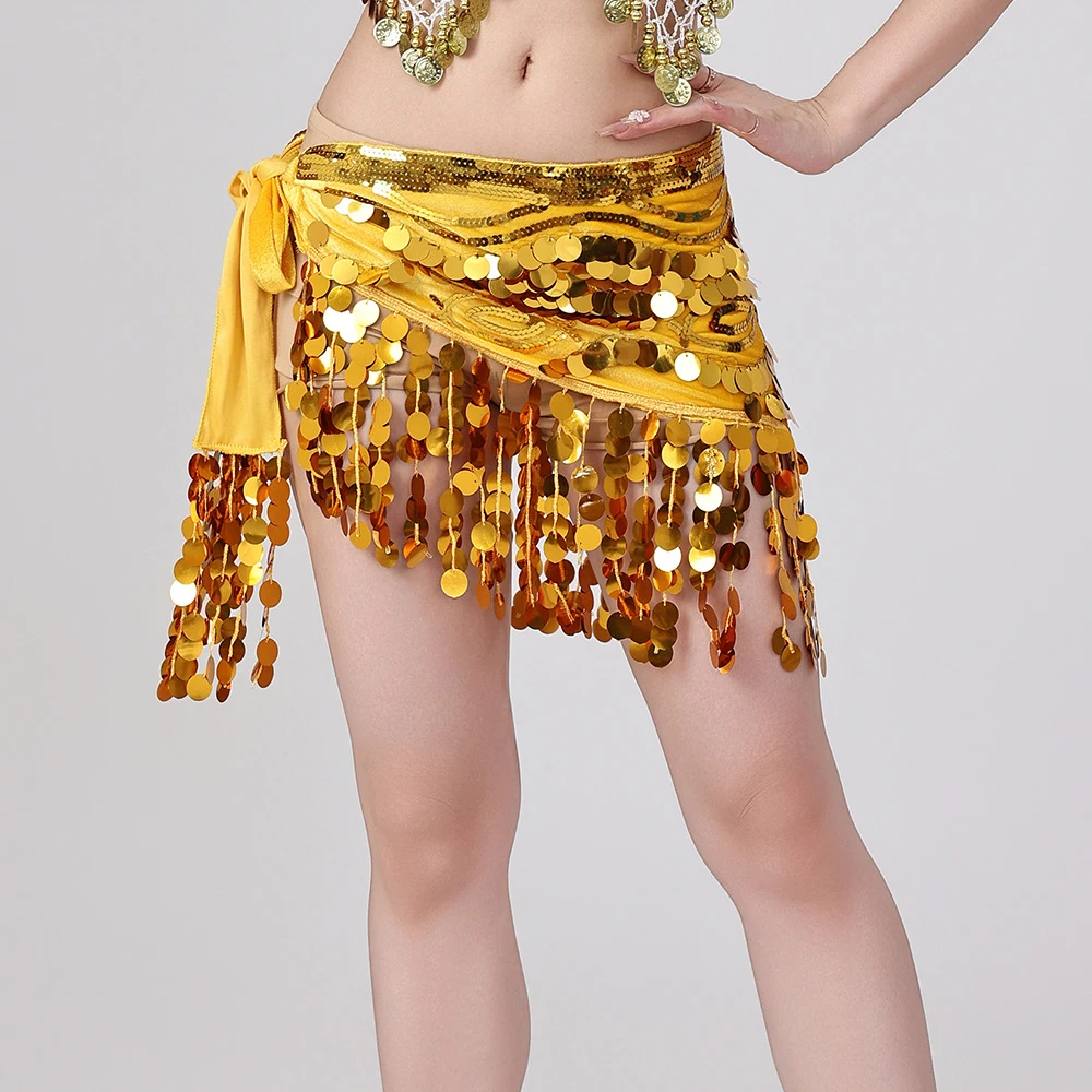 Boho Hip Scarf for Women Girls Multilayer Belly Dance Performance Skirt Tassel Sequins Printed Design Free Size for Halloween