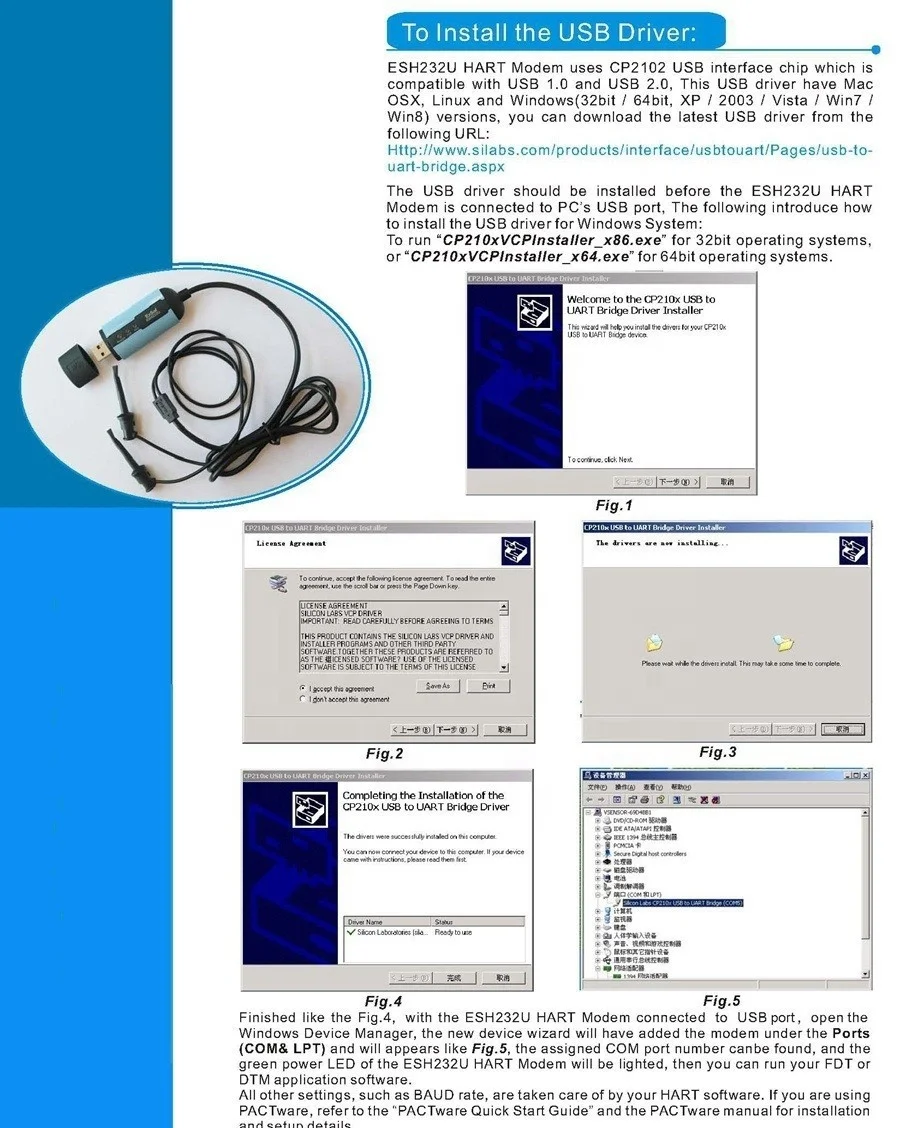 ESH232U USB - HART Converter, USB - HART Modem