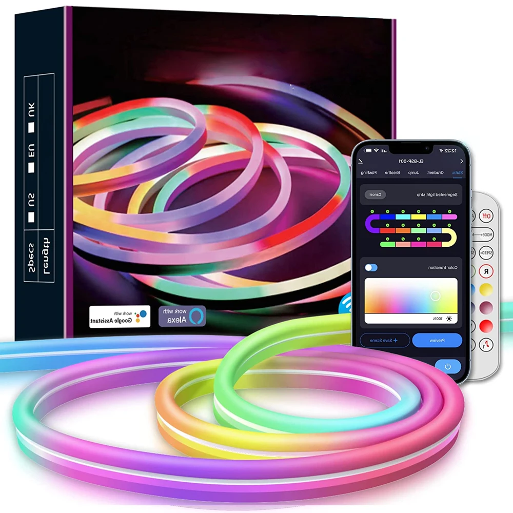Wholesale Custom RGBIC Luces LED Rope Light Smart APP Control WIFI IP65 Waterproof Dream Color LED RGB Flexible Neon Light Strip
