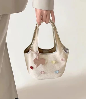 Southeast Asia, Japan South Korea Summer Sweet Love Canvas Handbag New Versatile Fashion Commuting One Shoulder Vegetable Basket