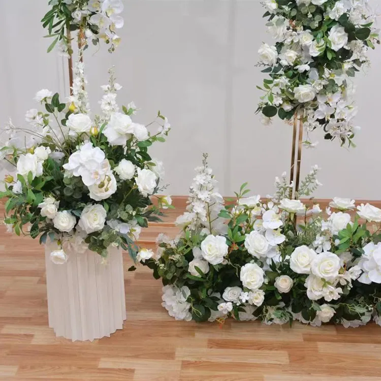 S0290 Event Decor Rose Floral Artificial White Flower Row Table Runner ...