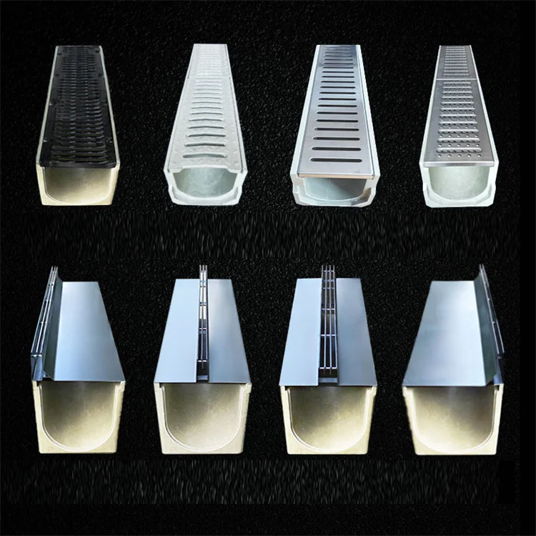 EN 1433  Load Class C 250  E 600 F 900 U Shape Drain Trench Precast Concrete Drainage Channel With Ductile Cast Iron Grating