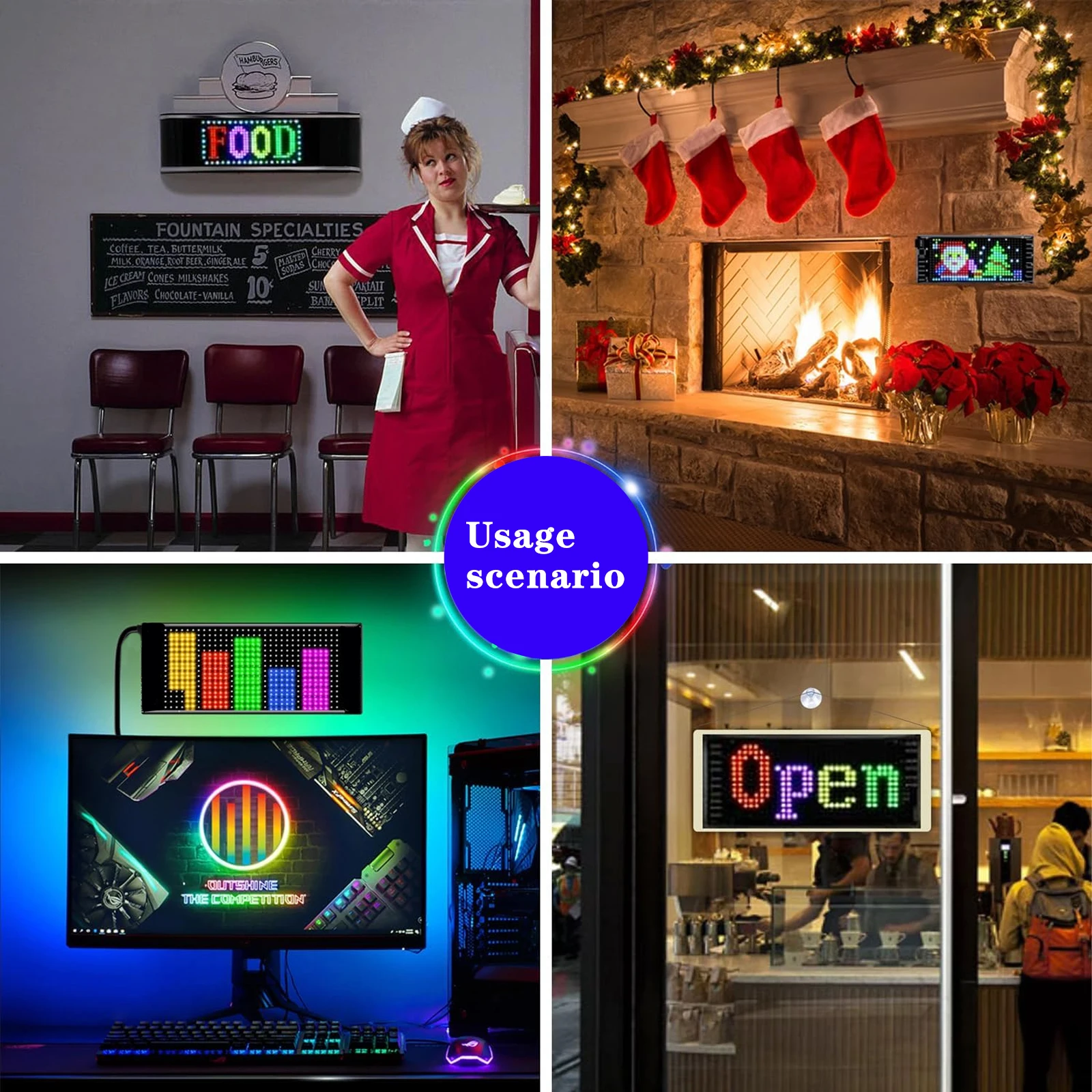 Programmable LED Sign Flexible USB 5V Bluetooth APP Control Custom Text Pattern Scrolling LED Display for Car Store Party