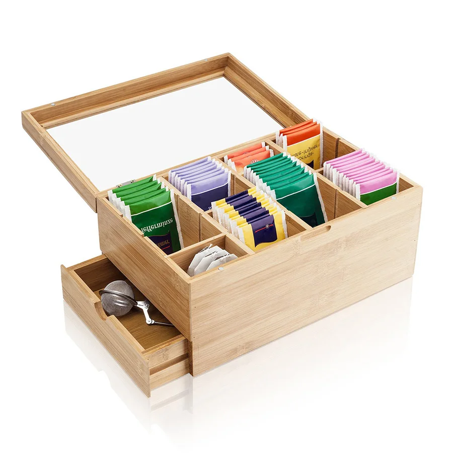 Luxury Custom Bamboo Tea Bag Storage Box Afternoon Tea Box Organizer ...