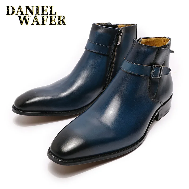 Fashion Men High Top Genuine Leather Business Dress Shoes Pointed Wedding  Shoes