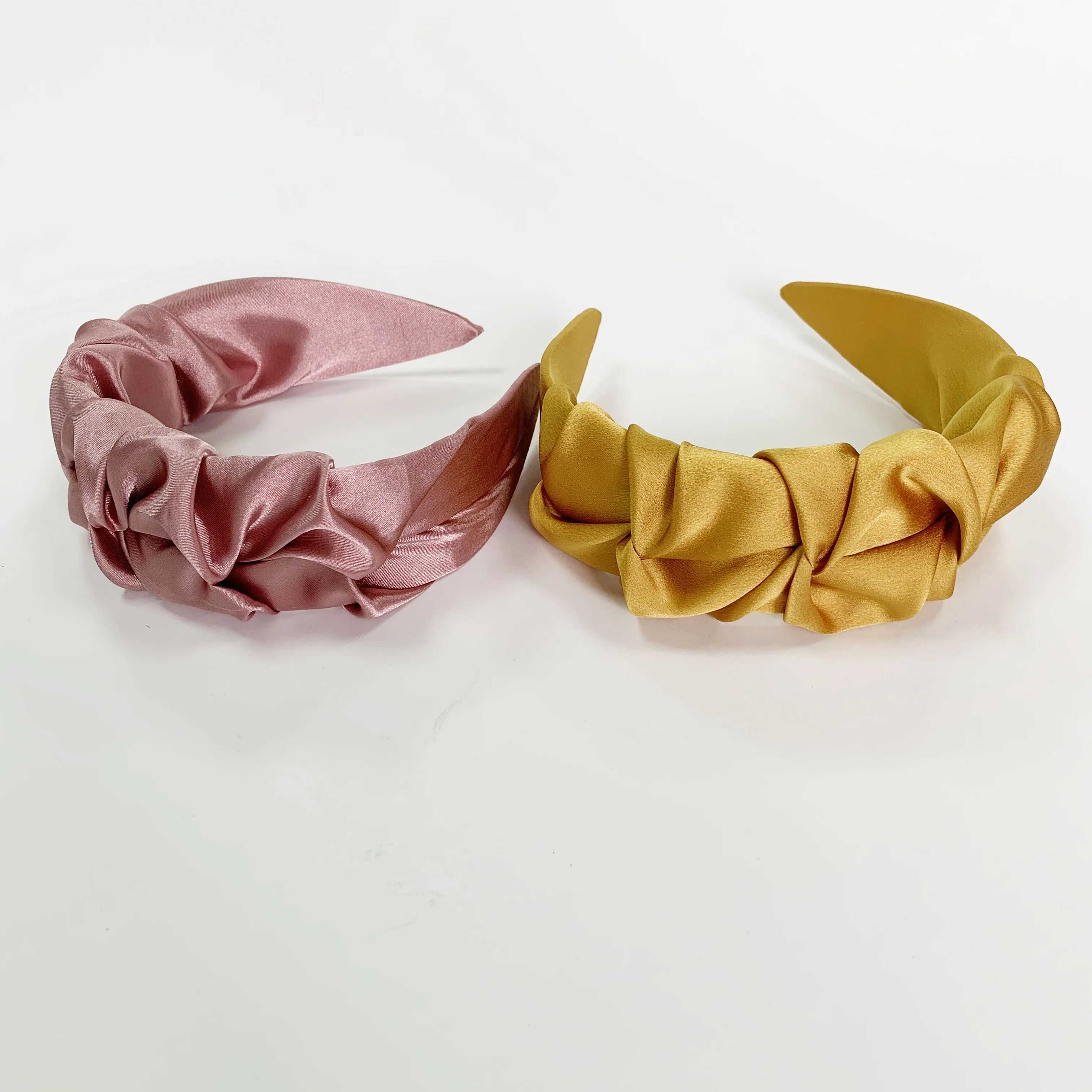 Factory Custom Design Good Quality Hairband Women 2021 Popular Pleated Flowers Shape Pink Wide Satin Silk Headband for