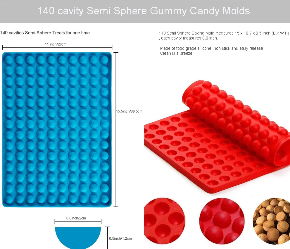 140-cavity Small Round Silicone Chocolate Drops Mold,semi Sphere Gummy  Sweet Candy Molds Pet Treats